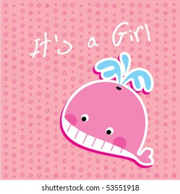 cute baby whale girl arrival card