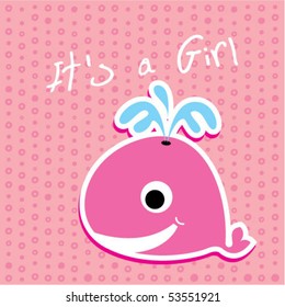 cute baby whale girl arrival card