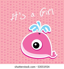 cute baby whale girl arrival card