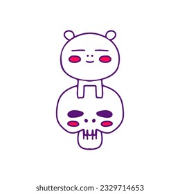 Cute baby white bear and skull, illustration for t-shirt, sticker, or apparel merchandise. With doodle, retro, and cartoon style.