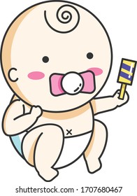 Cute baby who is carrying a toy vector art work	