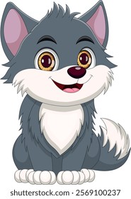 cute baby wolf cartoon on white background