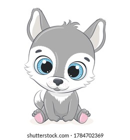 Cute baby wolf. Vector illustration for baby shower, greeting card, party invitation, fashion clothes t-shirt print.