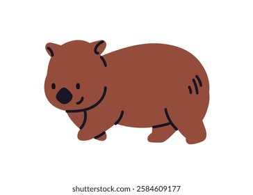 Cute baby wombat walking. Adorable Australian wild mammal. Funny little small short animal, fauna. Happy exotic tropical character from Australia. Flat vector illustration isolated on white background