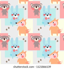Cute baby woodland animals seamless pattern vector