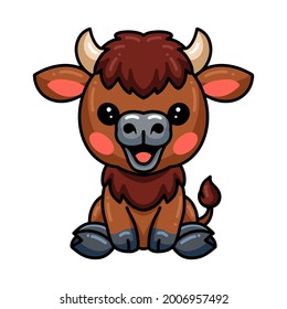 Cute Baby Yak Cartoon Sitting