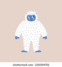 Cute baby yeti hand drawn vector illustration. Funny isolated big foot character in flat style for kids poster, logo or icon.