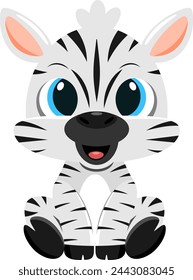 Cute Baby Zebra Cartoon Character. Vector Illustration Flat Design Isolated On Transparent Background