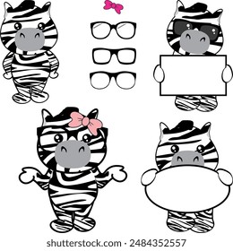 cute baby zebra cartoon collection pack in vector format