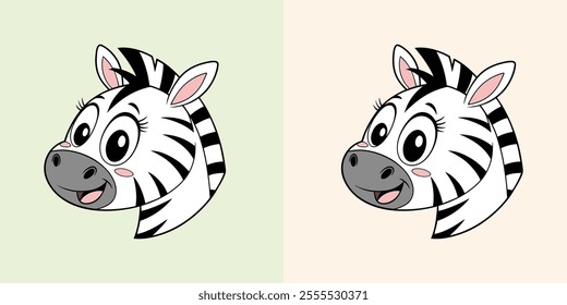 Cute baby zebra head vector with charming black and white stripes, perfect for playful designs and illustrations.