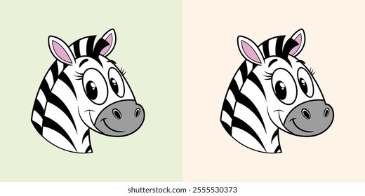 Cute baby zebra head vector with charming black and white stripes, perfect for playful designs and illustrations.