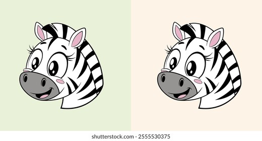 Cute baby zebra head vector with charming black and white stripes, perfect for playful designs and illustrations.