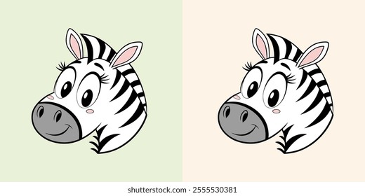 Cute baby zebra head vector with charming black and white stripes, perfect for playful designs and illustrations.