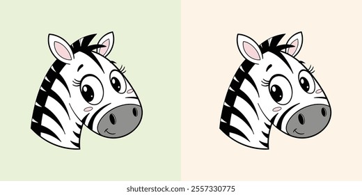 Cute baby zebra head vector with charming black and white stripes, perfect for playful designs and illustrations.