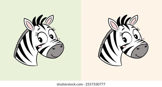 Cute baby zebra head vector with charming black and white stripes, perfect for playful designs and illustrations.