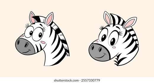 Cute baby zebra head vector with charming black and white stripes, perfect for playful designs and illustrations.