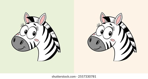 Cute baby zebra head vector with charming black and white stripes, perfect for playful designs and illustrations.