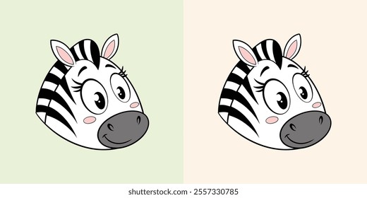 Cute baby zebra head vector with charming black and white stripes, perfect for playful designs and illustrations.