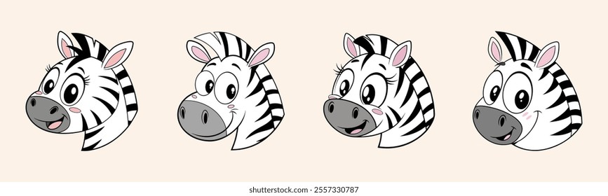 Cute baby zebra head vector with charming black and white stripes, perfect for playful designs and illustrations.