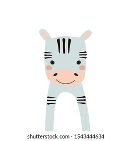 Cute baby Zebra on white background. Vector illustration for printing on fabric, postcard, wrapping paper, book, picture, Wallpaper.