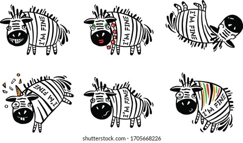 Cute baby zebra on a white background set