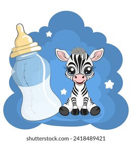 Cute baby zebra, baby shower vector illustration. Cartoon style character. Happy baby zebra, Perfect illustration for t-shirt wear fashion print design, greeting card, party invitation