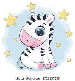 Cute baby zebra with stars. Vector illustration for baby shower, greeting card, party invitation, fashion clothes t-shirt print.