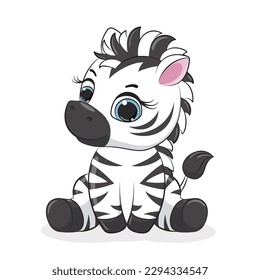 Cute baby zebra. Vector illustration for baby shower, greeting card, party invitation, fashion clothes t-shirt print.