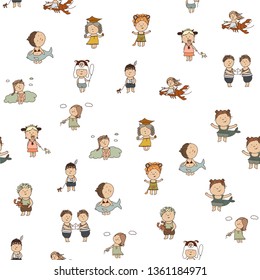 cute baby zodiac hand drawn vector seamless pattern