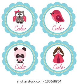 Cute baby-girl retro-styled greeting cards