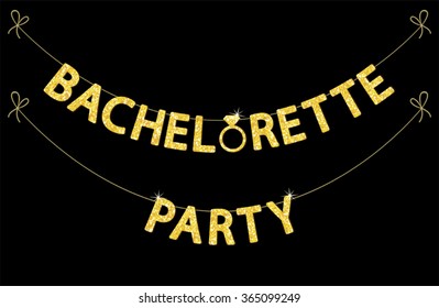 Cute bachelorette party bunting as gold glitter letters and engagement ring for your decoration