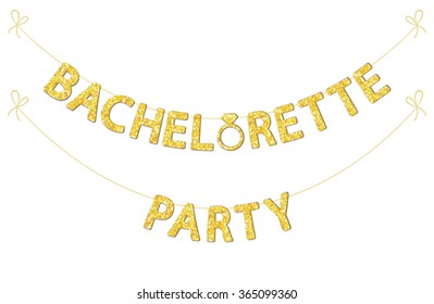 Cute bachelorette party bunting as gold glitter letters and engagement ring for your decoration
