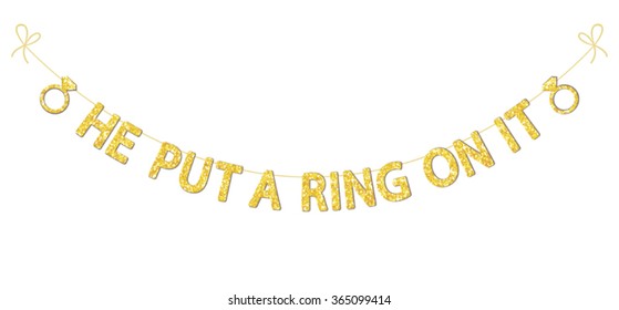Cute bachelorette party bunting as gold glitter letters and engagement ring for your decoration