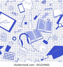 Cute back to school background with students and pupils attributes. Education background