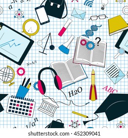 Cute back to school background with students and pupils attributes. Education background