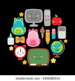 Cute Back to school banner design with colorful funny cartoon characters, education theme background for your decoration