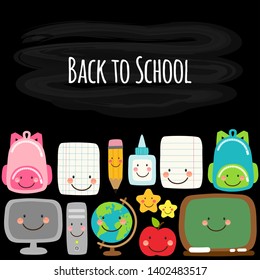 Cute Back to school banner design with colorful funny cartoon characters, education theme background for your decoration