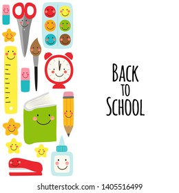 Cute Back to school banner design with colorful funny cartoon characters, education theme background for your decoration