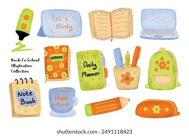 Cute Back To School Element Watercolor