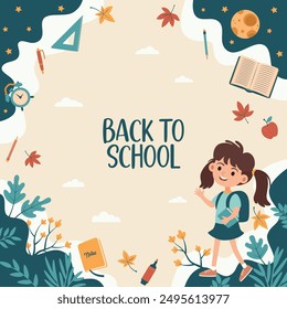 Lindo post de regreso a la escuela para las redes sociales, sobre niños y útiles escolares