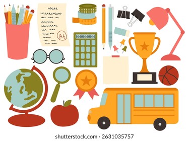 Cute Back to School Supplies. Handdrawn School Items Collection. School Equipment Illustration. School Supplies Handdrawn Illustration