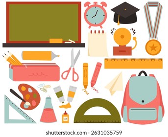 Cute Back to School Supplies. Handdrawn School Items Collection. School Equipment Illustration. School Supplies Handdrawn Illustration