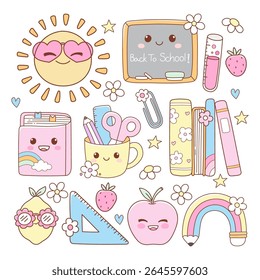 Cute Back to School, Teacher Elements Doodle Cartoon Style Hand Drawn Vector