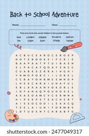 cute back to school word search worksheet printable for kids fun education learning