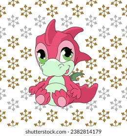 Cute background with baby dragon. Cute Christmas background for wallpaper, gift paper, pattern fills, textile, greetings cards