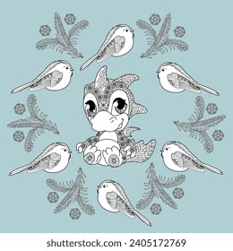 Cute background with baby dragon for wallpaper, gift paper, patterns, textiles, greeting cards.
