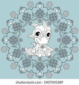 Cute background with baby dragon for wallpaper, gift paper, patterns, textiles, greeting cards.
