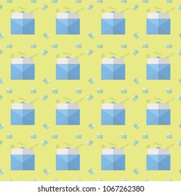 Cute Background. Blue envelope and letter seamless pattern vector illustration. Backdrop or background design.
