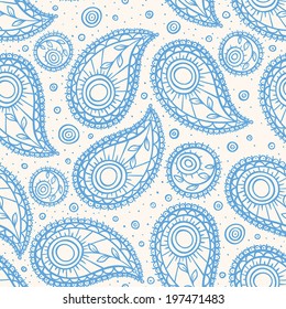 cute background with blue paisley on a beige background. vector illustration