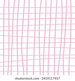 Cute background with brush texture effect, grid plaid style fine broken lines. Irregular check repeat pattern. Square diagonal shape, grunge noise texture, distortion.